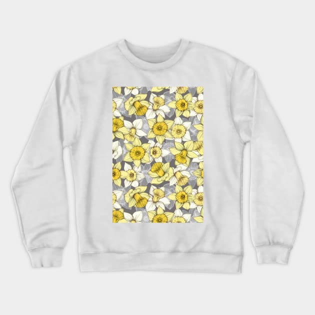 Daffodil Daze - yellow & grey daffodil illustration pattern Crewneck Sweatshirt by micklyn